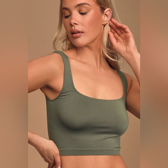 NWT Free People Scoop Neck Crop Brami - Army M/L - Picture 5 of 5